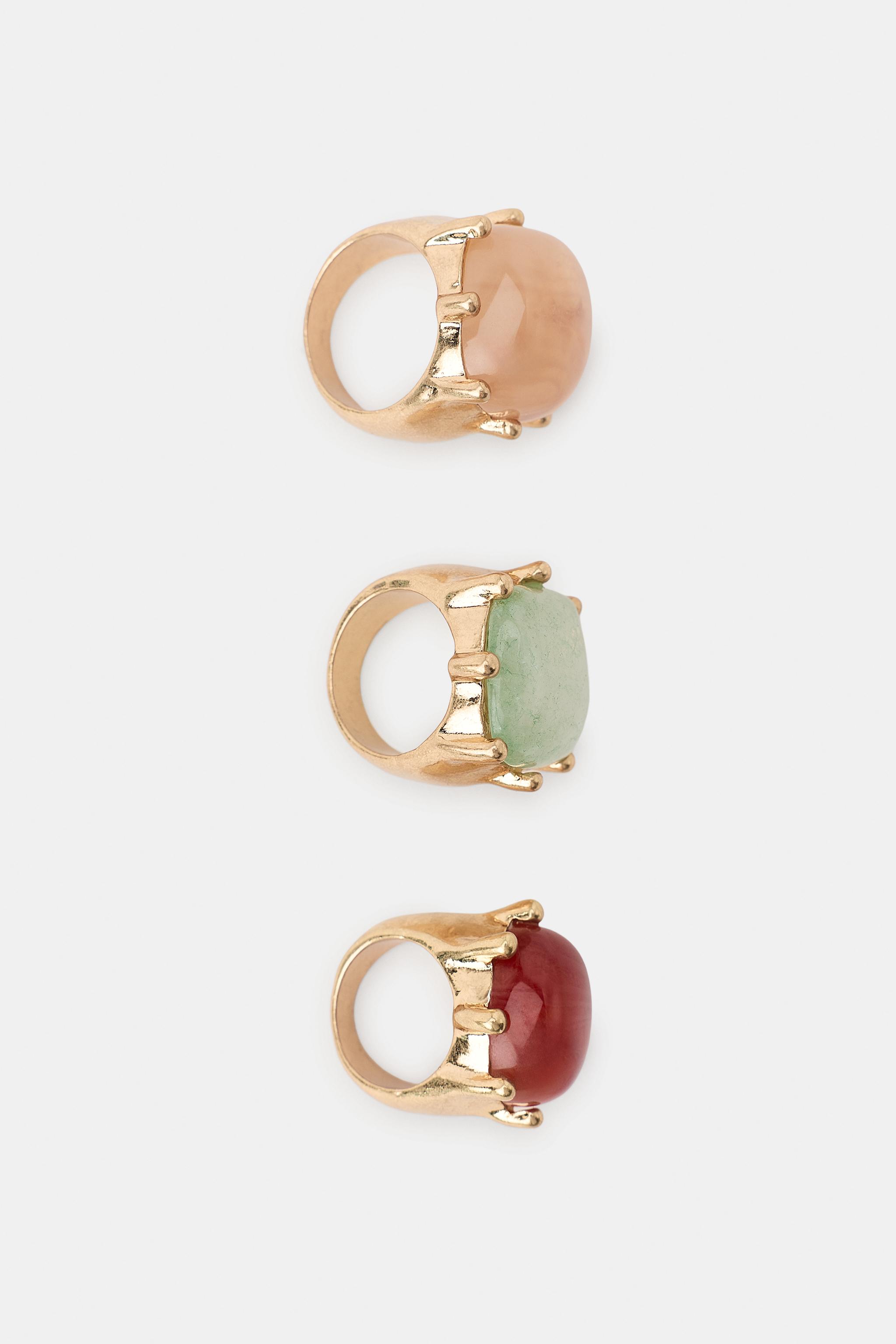 PACK OF 3 METAL STONE RINGS